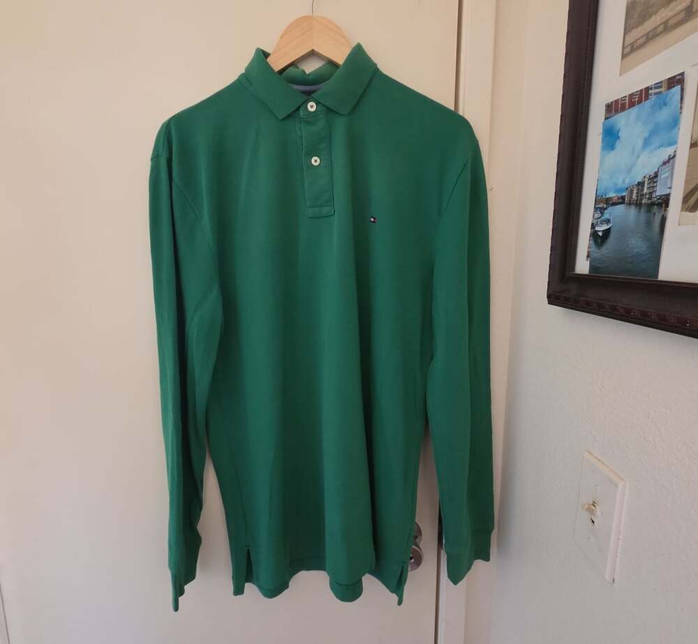 Tommy Hilfiger Long Sleeve Polo Size L Green Cotton